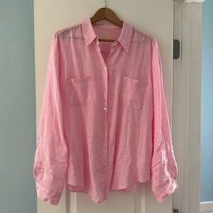 Lilly Pulitzer Sea View Linen Button Down Shirt- Sz XL- Pink